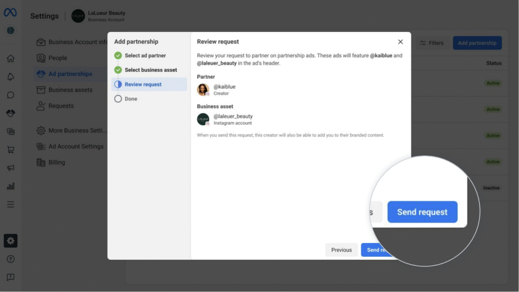 send request account-level partnership