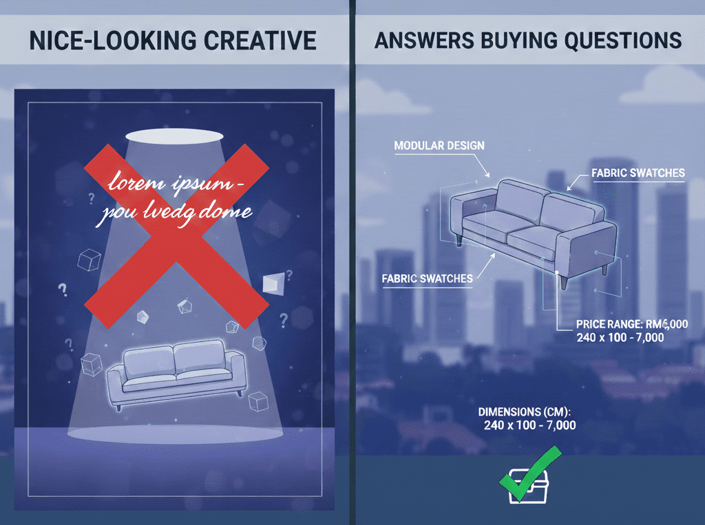 nice-looking creative that doesn’t answer buying questions