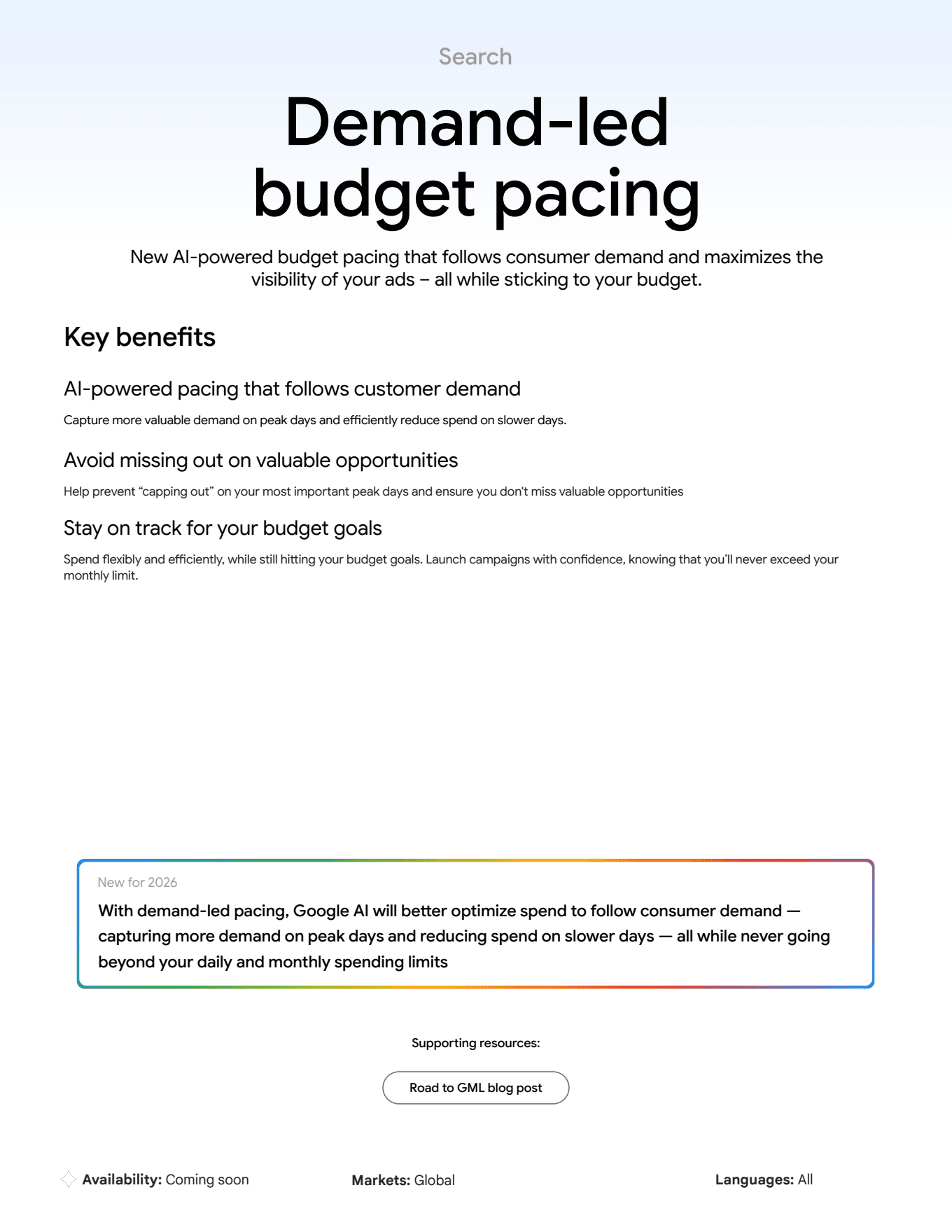 Demand-Led Budget Pacing — Google Marketing Live 2026