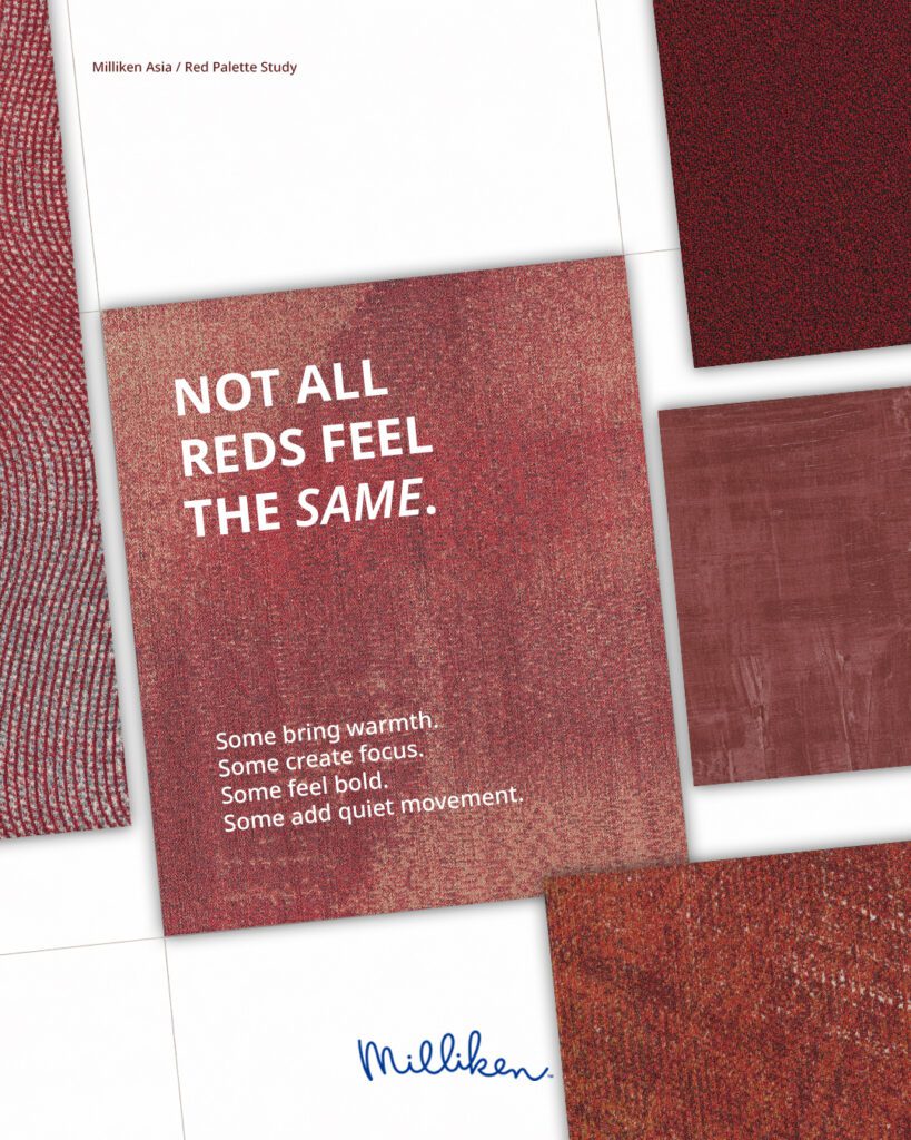 A colour study showing how different red tones can shape warmth, focus, energy, and movement.